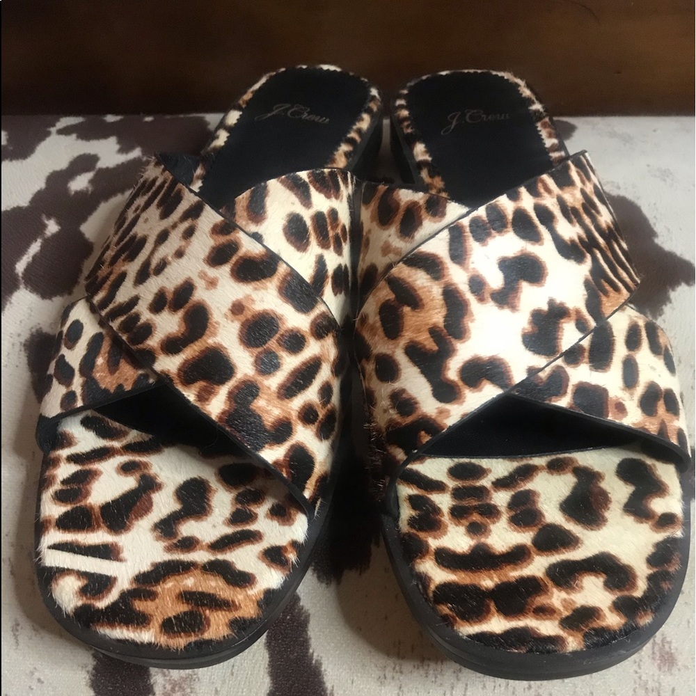 Cross Strap Sandals In Ivory Leopard Calf Hair
